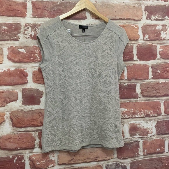 The Limited Top Womens Medium Gray Embroidered Abstract Slubbed Casual Blouse - Picture 2 of 11